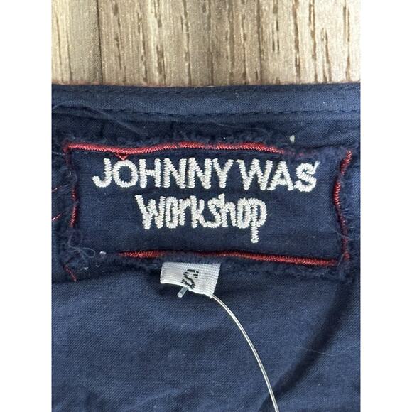 JOHNNY WAS Workshop Juliene Drape Top Voile TUNIC Navy Blue BOHO SM $205 NWT - Picture 4 of 12